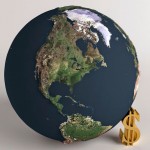 Планета+маленький золотой значок доллара США